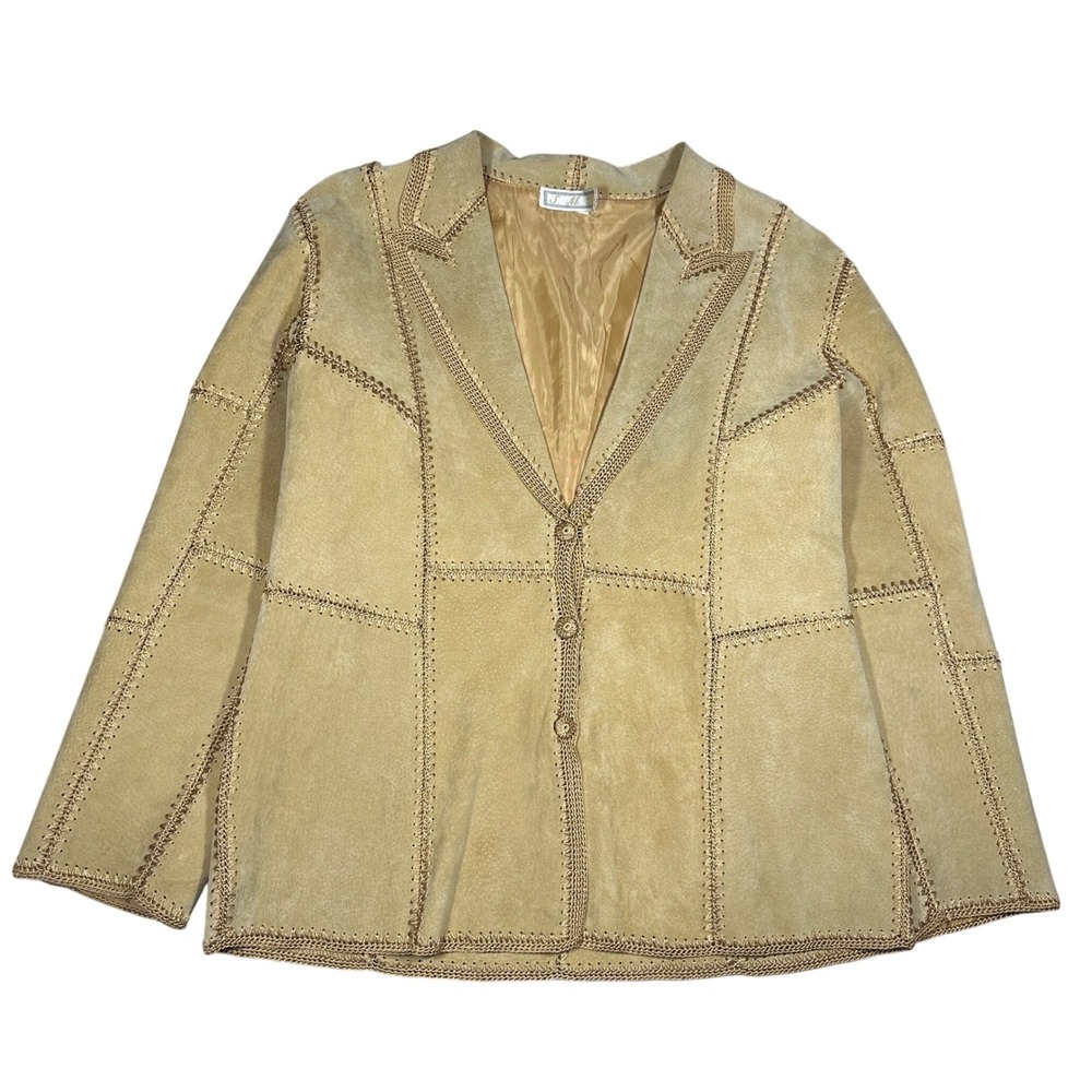 Vintage SMH Tan Suede Patchwork Whipstitch Leather Blazer Jacket Women's Large